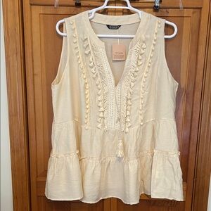 BloomChic Cream Tasseled Tiered Boho Tank Top Plus Size 3X (22/24) NWT